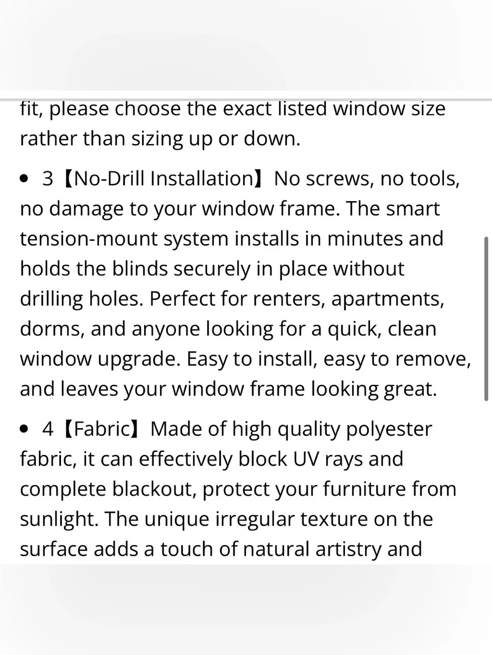 No-Drill Cordless Roman Shades Room Darkening 30”W 48”L - BEIGE